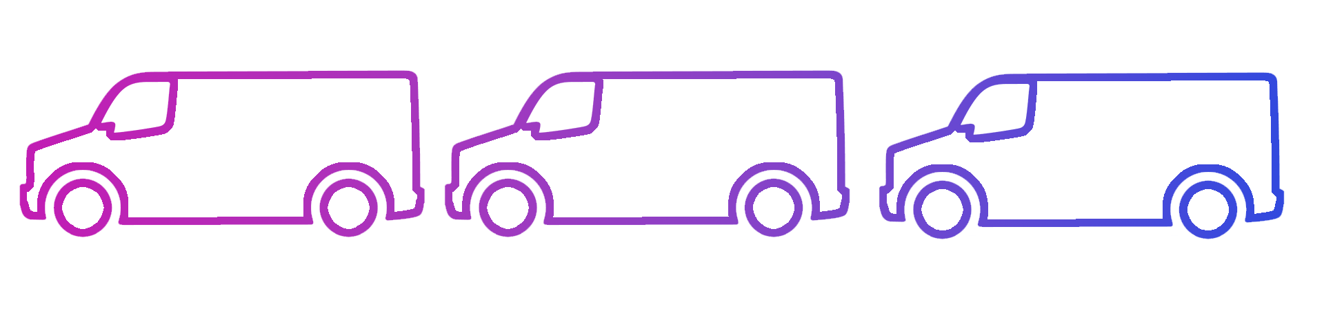 Side view of a silver medium-wheelbase van. The front 15% has a pink background, representing the initial payment. The remaining 85% has a blue background, representing the remaining monthly payments.