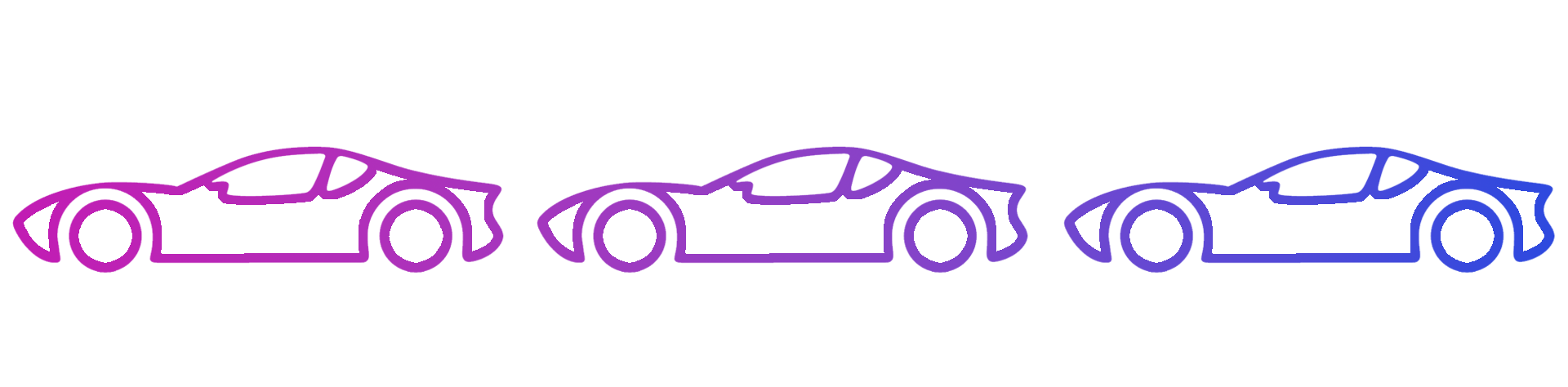 Side view of a silver classic car coupe. The front 30% has a pink background, the middle 40% has a white background, the rear 30% has a blue background. This represents the different options of dividing a classic car’s value through classic car finance.