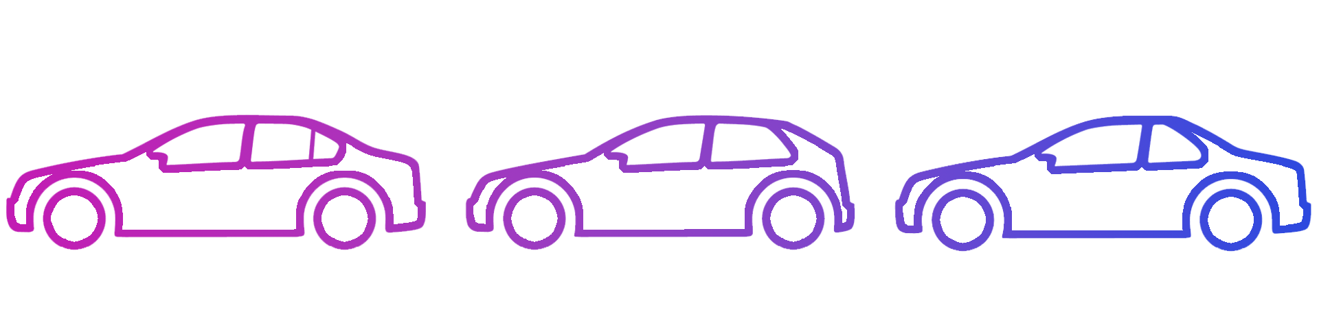 A side view of a blue sporty hatchback. The front half has a pink background, the rear half has a blue background, representing the divide between initial payment and monthly repayments. 