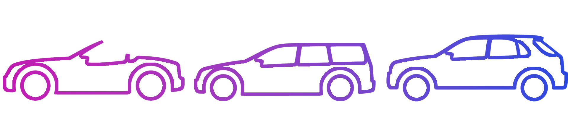 Side view of an orange executive saloon. The front 30% has a pink background, the middle 40% has a white background, the rear 30% has a blue background. This represents the different options of dividing a car’s value through car finance.